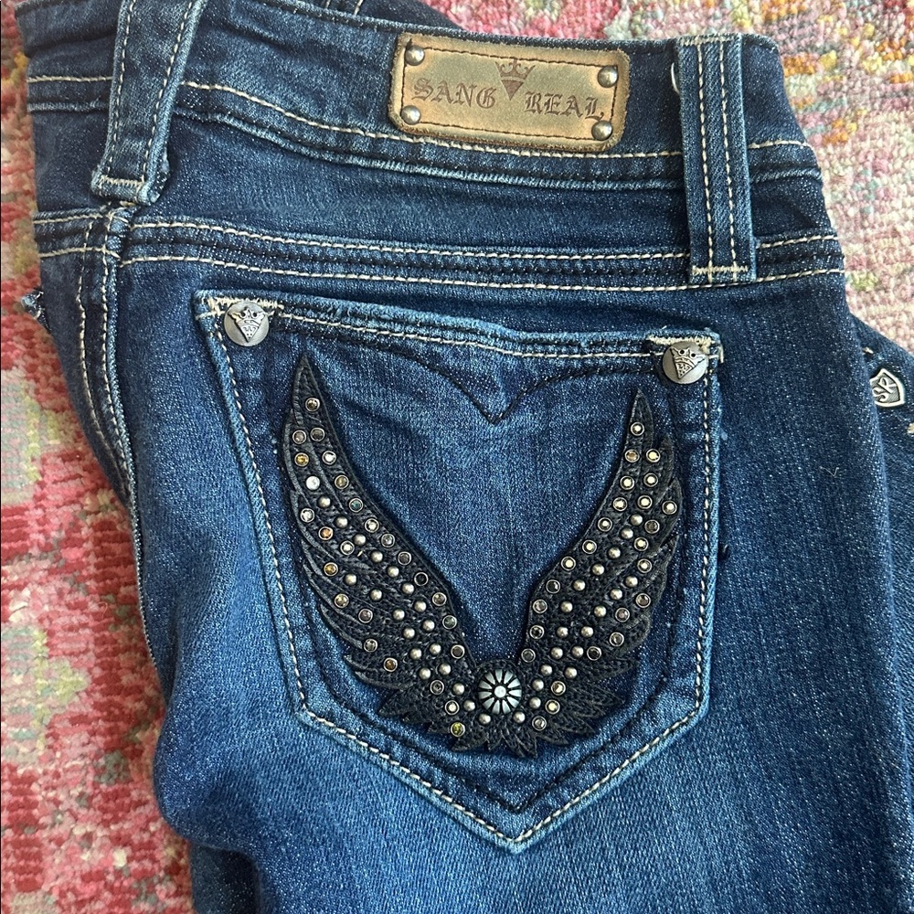 SANG REAL 
Women's Bootcut Jeans Embellished Pockets Sz 28 
“Only The Chosen”